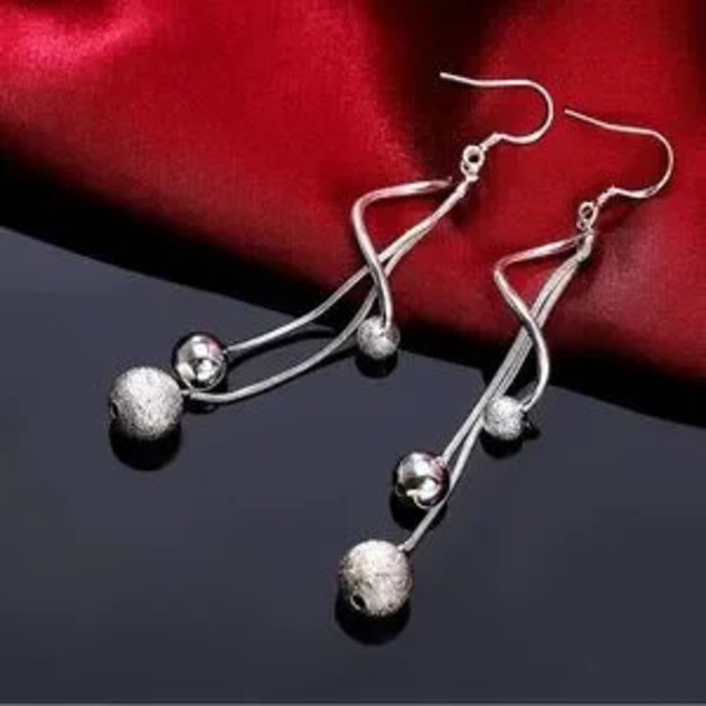 Silver plated Long tassel beads Earrings for Women